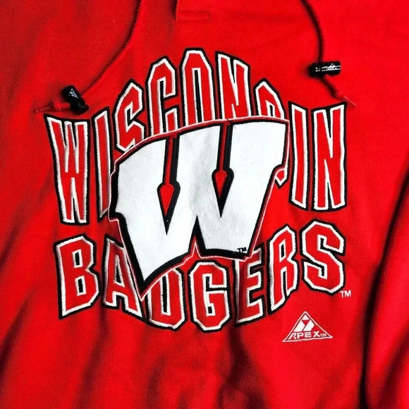 90s Apex One Wisconsin Badgers Hoodie Sweatshirt Embroidered Red Button Size XL - Picture 6 of 6